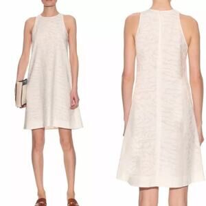 VINCE Burnout Sleeveless Jacquard Ivory White Cotton Silk Blend Trapeze Dress 4